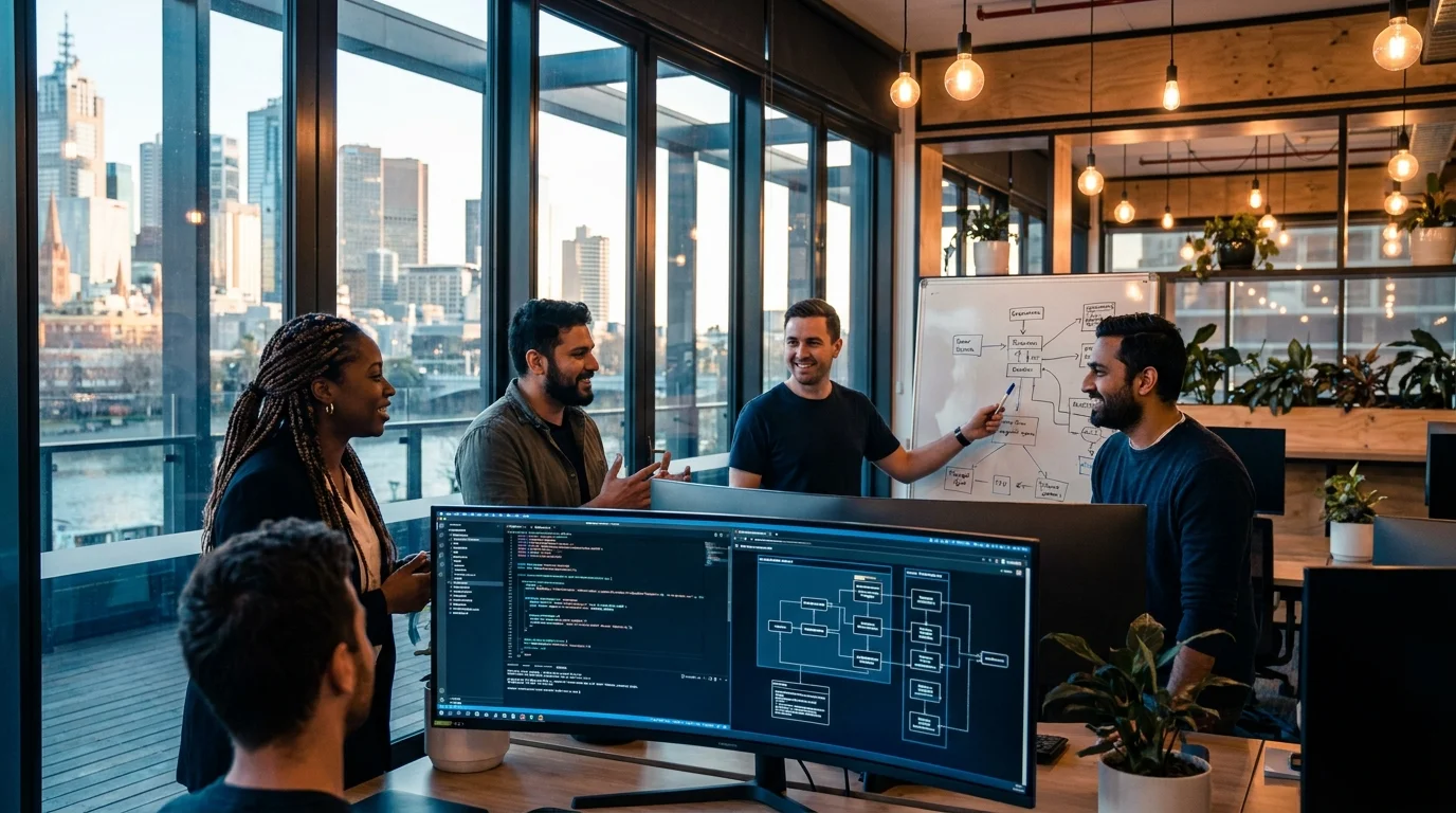 Soft Engineering team collaborating in Melbourne office